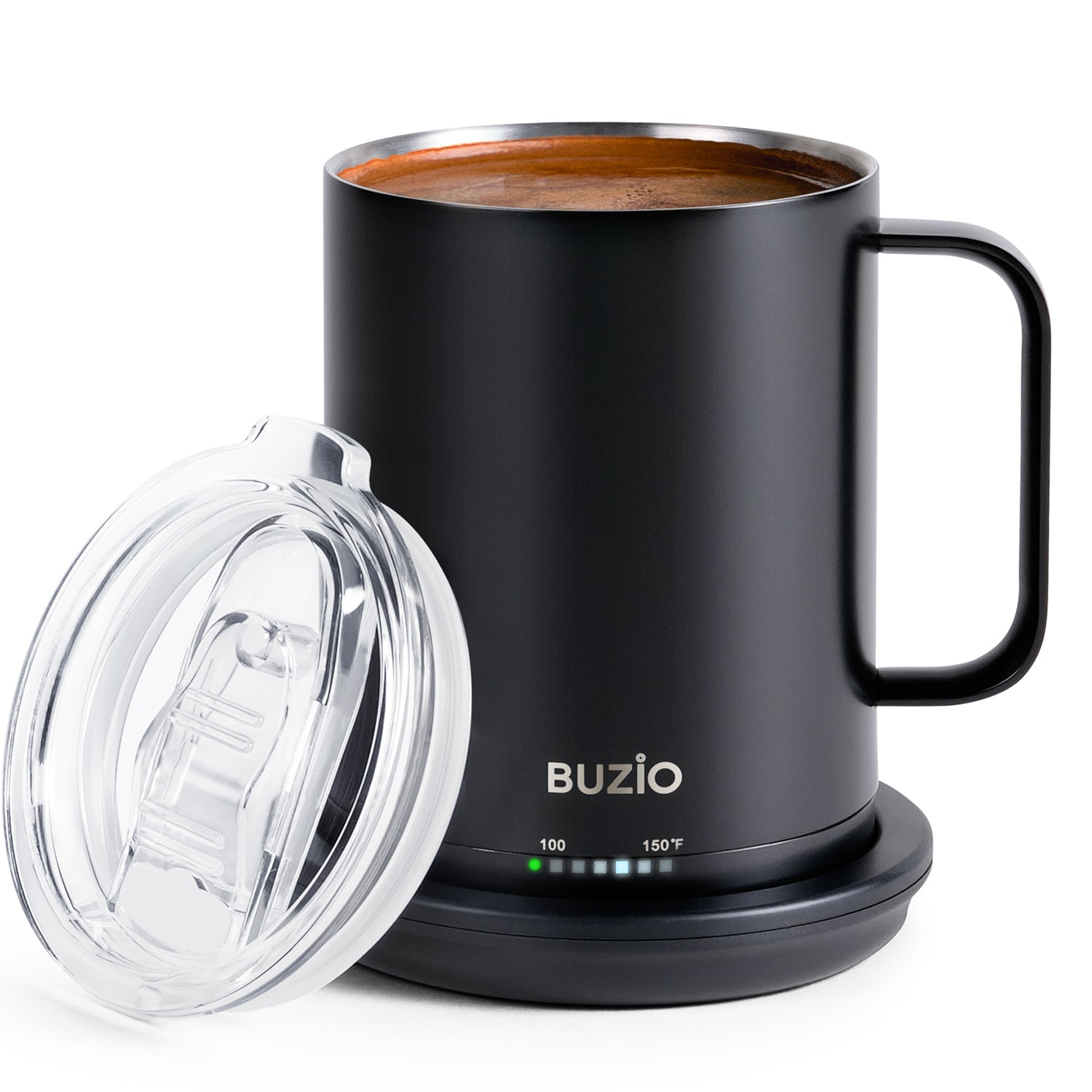 Temperature Control Smart Mug with Lid, BUZIO Self-Heating Coffee Mug 14oz,  Coffee Mug Warmer with Mug for Desk Home Office, Temperature-Controlled
