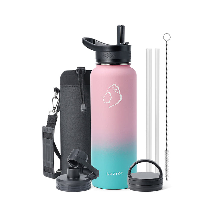 24 Oz Stainless Steel Water Bottle + 2 Bonus Straws Combo Pack