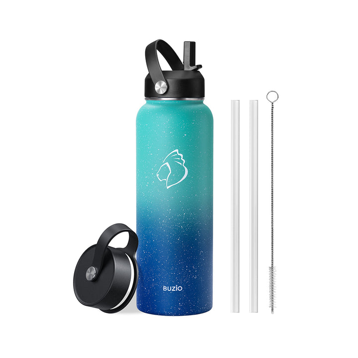 BUZIO Insulated Wide Mouth Straw Water Bottle