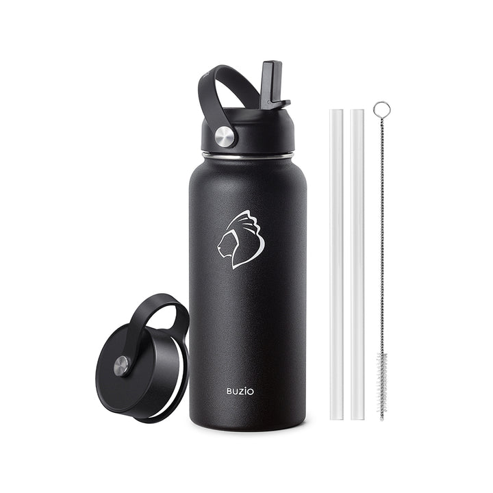 BUZIO Insulated Wide Mouth Straw Water Bottle Thermo Flask