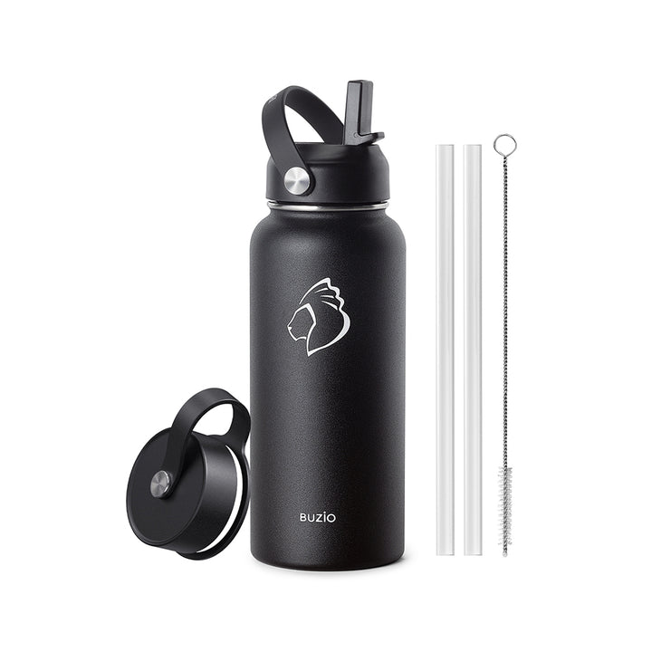 BUZIO Insulated Wide Mouth Straw Water Bottle