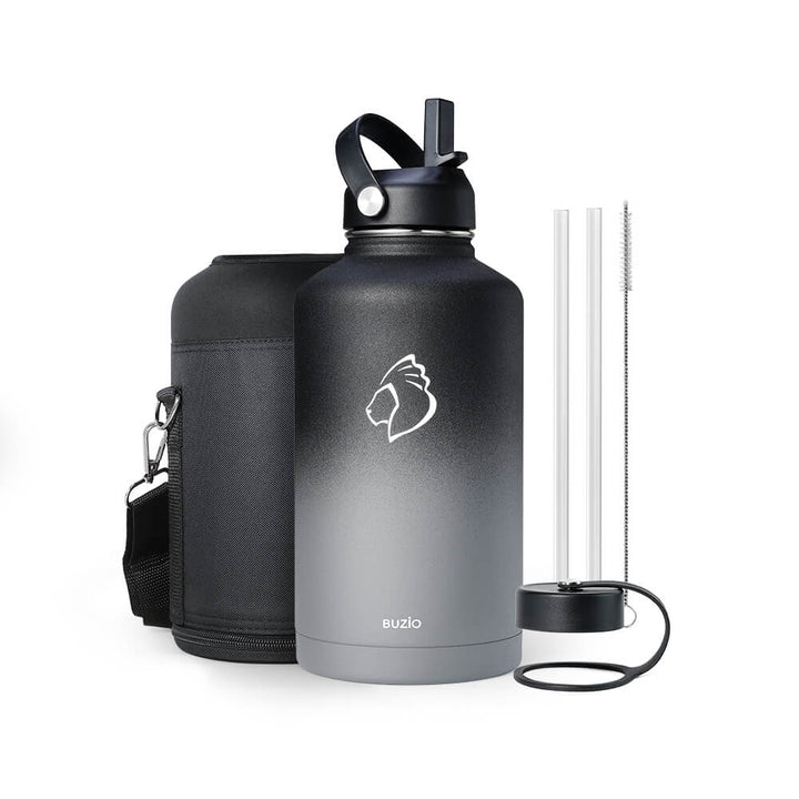 BUZIO Insulated Water Bottle with Straw and Sleeve