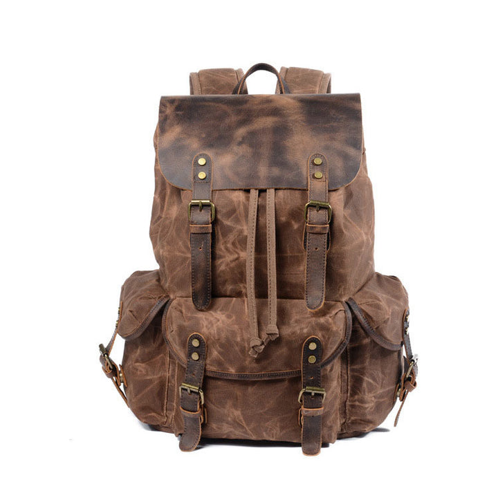 Genuine Leather Waxed Canvas Hiking Backpack