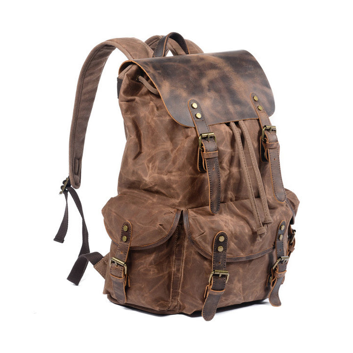 Genuine Leather Waxed Canvas Hiking Backpack
