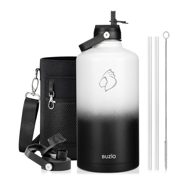 Insulated Water Bottle with Straw Lid | White Black | 128oz