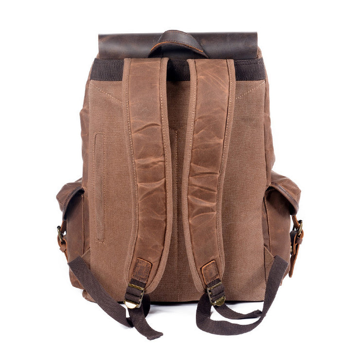 Genuine Leather Waxed Canvas Hiking Backpack