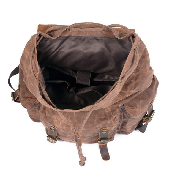 Genuine Leather Waxed Canvas Hiking Backpack