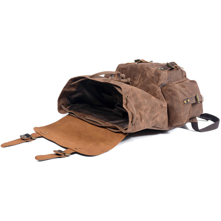 Genuine Leather Waxed Canvas Hiking Backpack