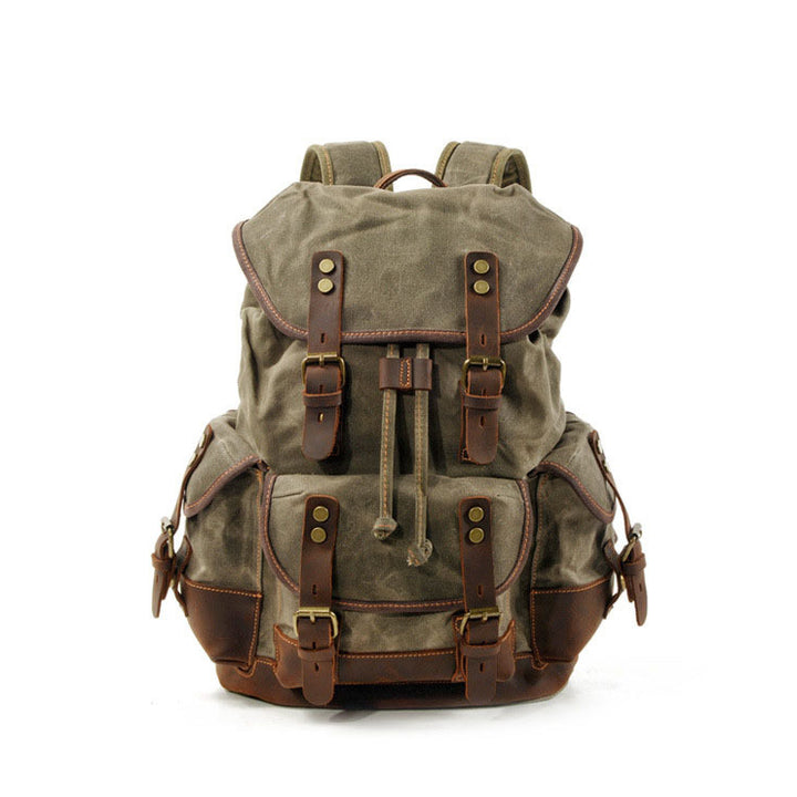 Genuine Leather Waxed Canvas Hiking Backpack