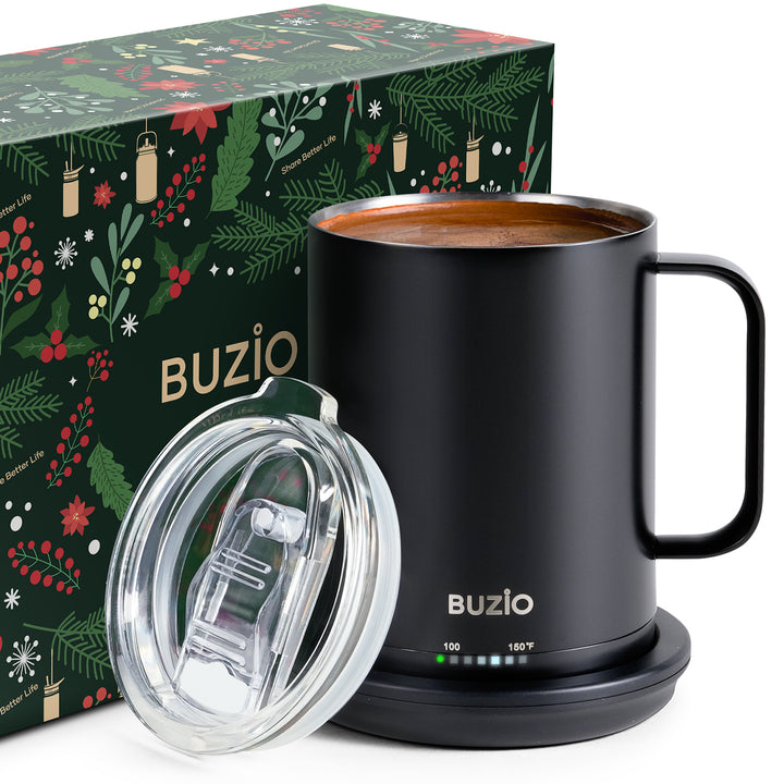 BUUO Temperature-Controlled Self-heating Smart Coffee Tea Mug 14.5 oz, Double-Sided LED Real-time Temperature Display with Maximum 214Min Battery