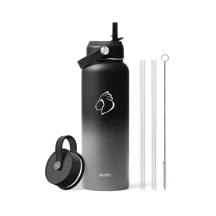 Buzio - Duet Series Insulated 32oz Water Bottle with Straw Lid and Flex Lid - Black