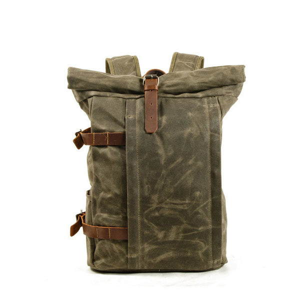 Waxed Canvas Rolltop Backpack for Camping Hiking Mountaineering