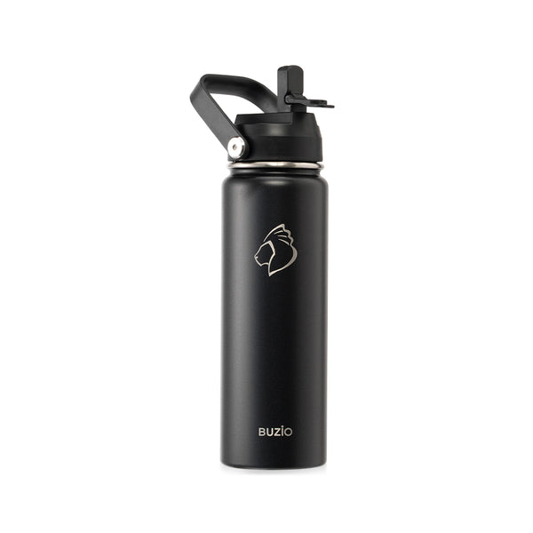 Insulated Water Bottle with 2 Lids | 22oz | Black