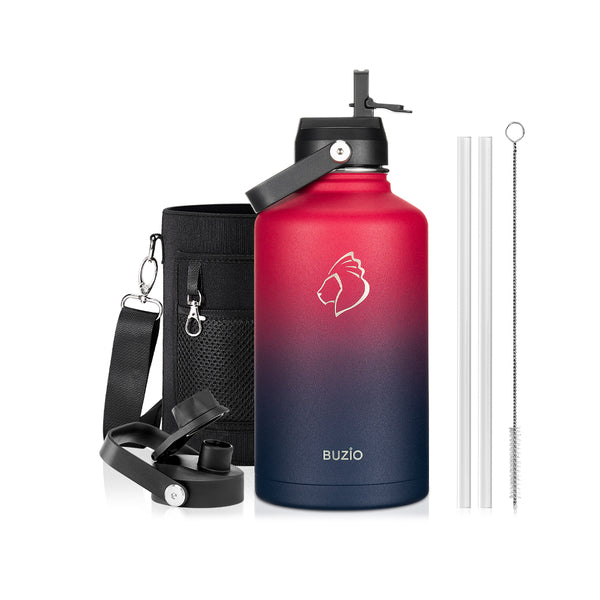 Insulated Water Bottles with 2 Lids | Ruby Red Navy | 64oz