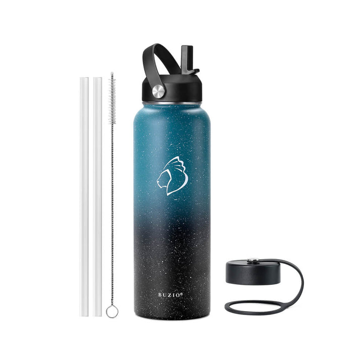 BUZIO Insulated Wide Mouth Straw Water Bottle