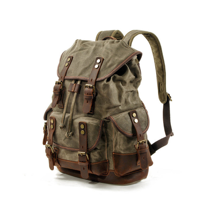 Genuine Leather Waxed Canvas Hiking Backpack