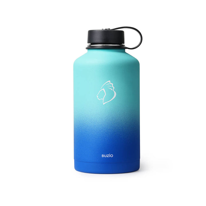 blue straw water bottle
