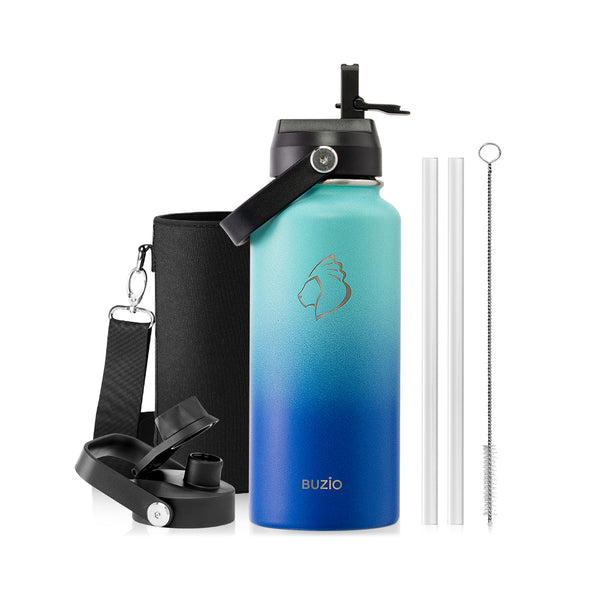 Insulated Water Bottles with 2 Lids | 32oz | Caribbean Blue