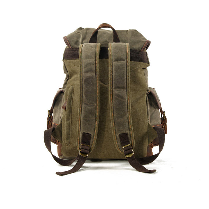 Genuine Leather Waxed Canvas Hiking Backpack