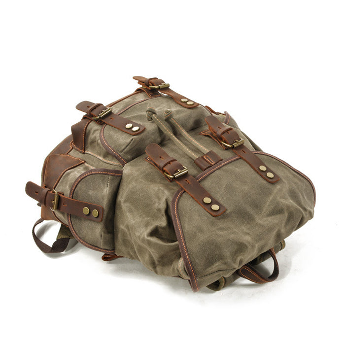 Genuine Leather Waxed Canvas Hiking Backpack