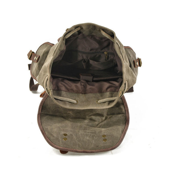 Genuine Leather Waxed Canvas Hiking Backpack