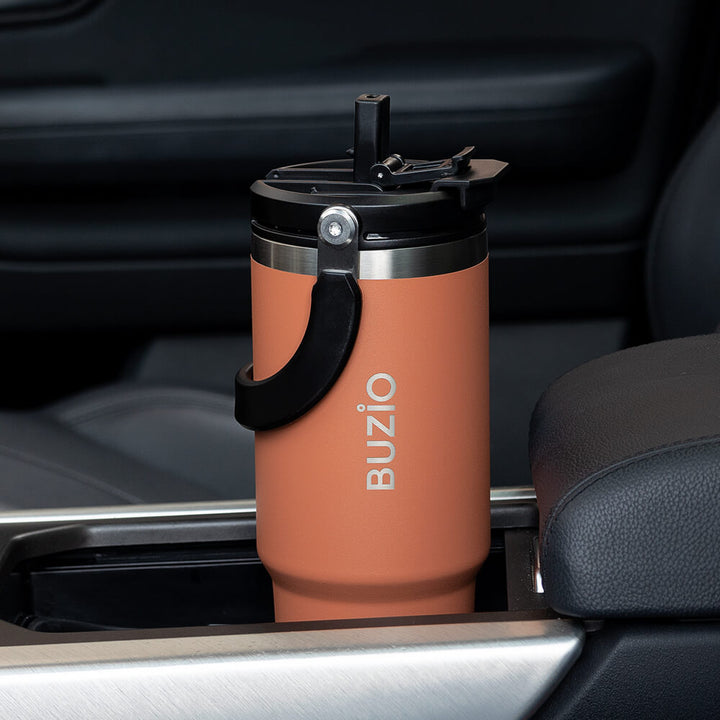 BUZIO 40 oz Insulated Tumbler with Straw and Lids, Stainless Steel Water  Bottle Fits in Any Car Cup Holders, Double Wall Metal Tumbler Flask Large