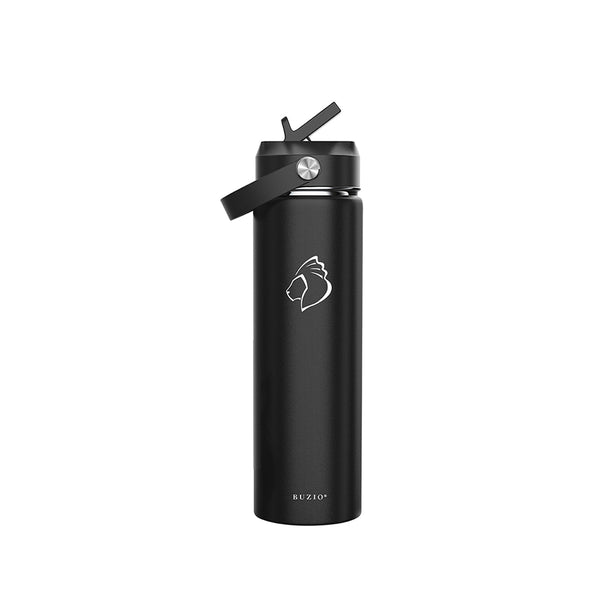 Insulated Water Bottle with 2 Lids | 22oz | Black