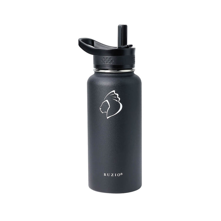 Buzio Insulated Water Bottles 64 oz Black and Gray, for Hot and Cold Water Stainless Steel Bottles, Size: 64 fl oz
